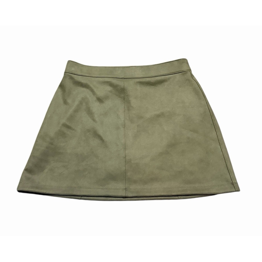Spanx Women's XL Faux Suede A-Line Mini Skirt Built In Shorts Olive Green